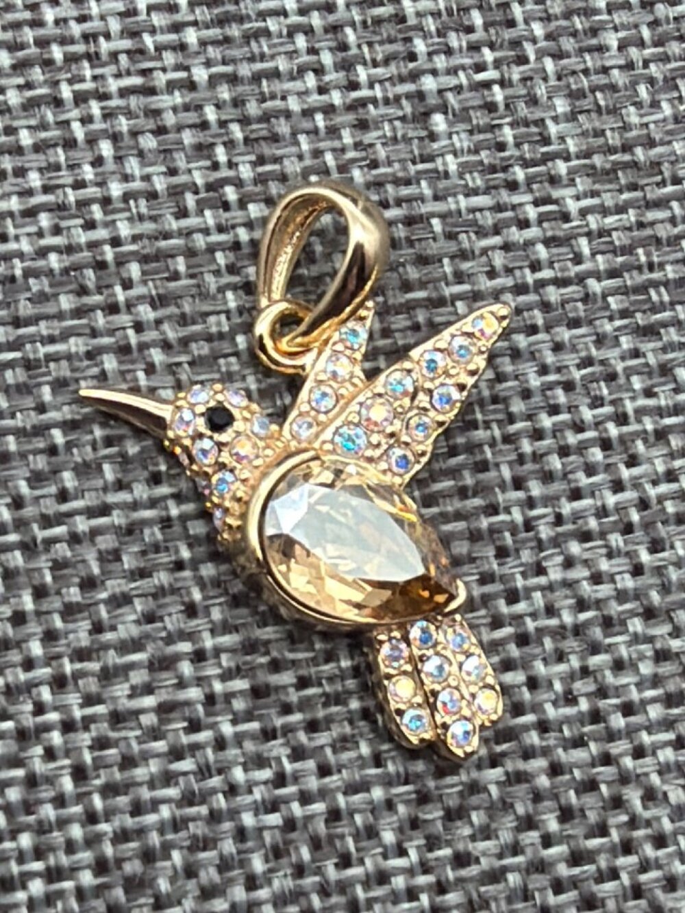 Gold-Plated Hummingbird Pendant 1 In Rhinestone Citrine 925 Sterling Silver
